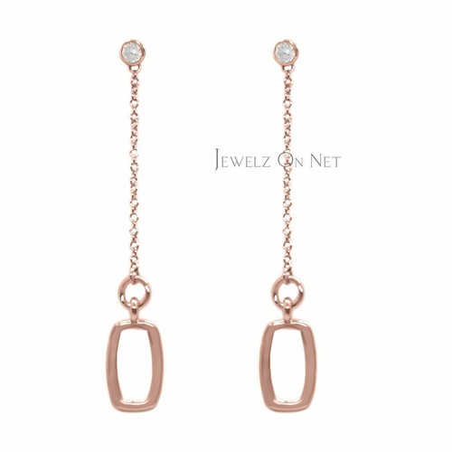 Pre-owned J.o.n 14k Gold 0.14 Ct. Genuine Diamond 60 Mm Long Drop Chain Earrings Fine Jewelry In White