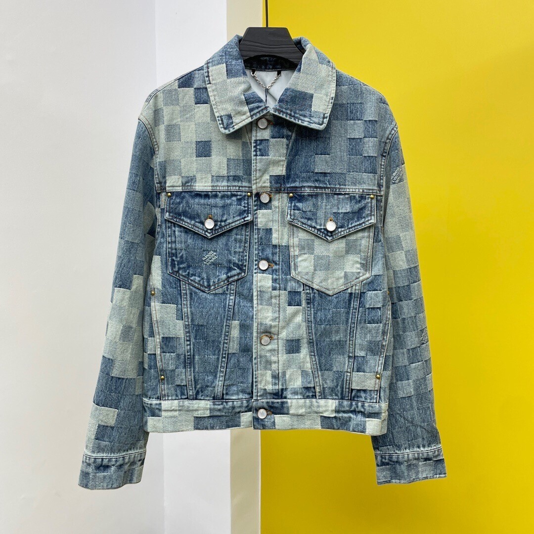 ジャケット・アウター Louis Vuitton Damier Denim Jacket Louis Vuitton Damier Damoflage Denim Jacket Blue Size: (46
