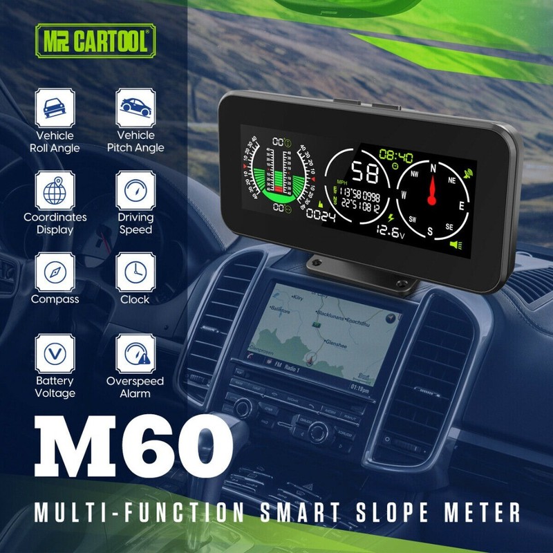 Car Digital GPS Inclinometer Slope Meter Level Speedometer Compass HUD Gauge 4x4