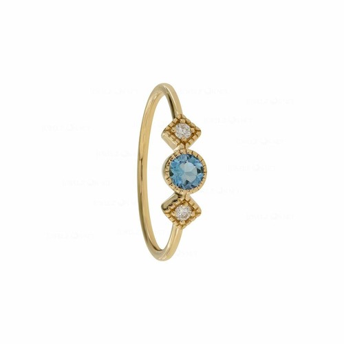 Pre-owned J.o.n 14k Gold Genuine Diamond And Aquamarine Gemstone Birthday Gift Ring Fine Jewelry In White