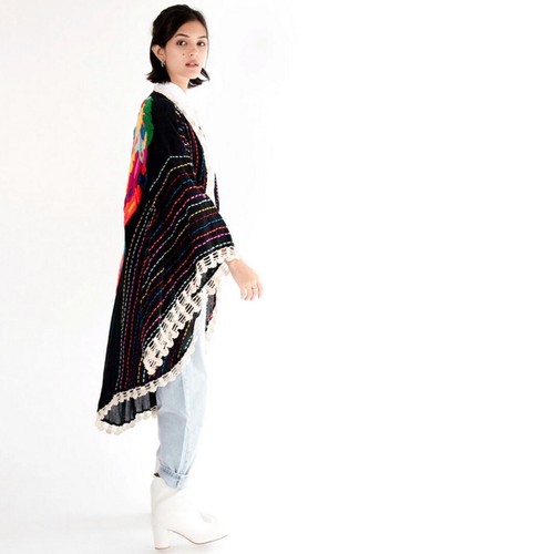 Pre-owned Handmade Angelina  Crochet Embroidered Kimono Duster One Plus Size 2x 3x … In Black