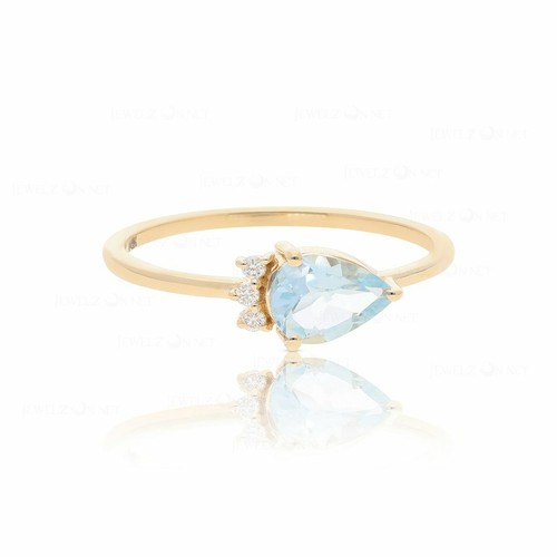 Pre-owned J.o.n 14k Gold Genuine Diamond And Aquamarine Ring Anniversary Gift Fine Jewelry In White