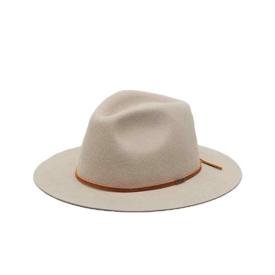 

Brixton Wesley Fedora Hat (Timberwolf) Широкие поля Шерстяная фетровая кожаная кепка с ремешком