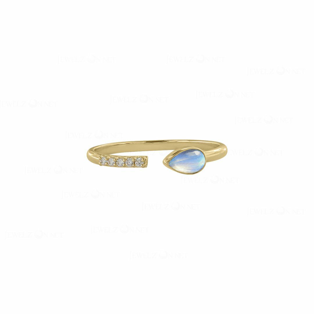 Pre-owned J.o.n 14k Gold Pave Diamond Rainbow Moonstone June Birthstone Open Cuff Stack Ring In White