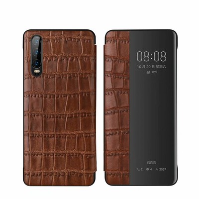Genuine Leather Cover for Huawei P30 Pro Alligator Smart View Window Flip Case