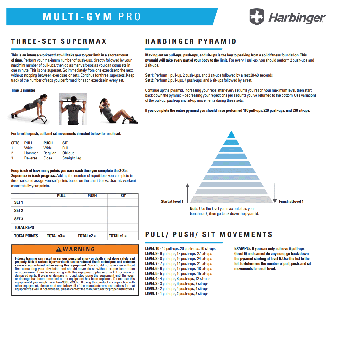 Harbinger Multi Gym Pro Pull Up Sit Up Push Up Dips Home Gym Training Bar Ebay