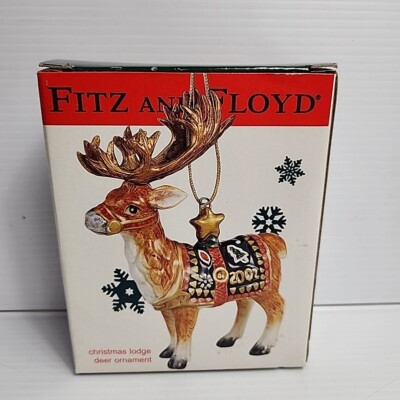 Fitz and Floyd Christmas Lodge Deer Ornament Vintage 2002 Reindeer New In Box