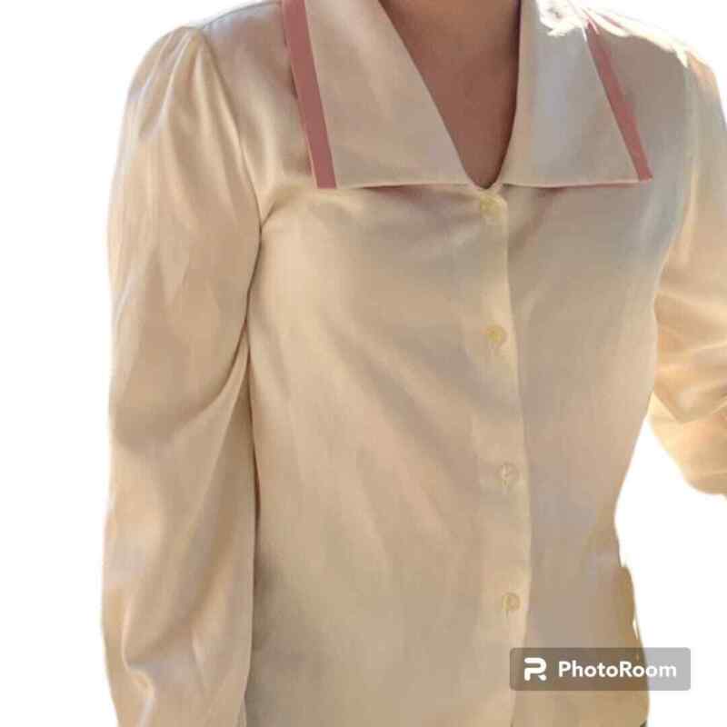 1960s COSCOB vintage blouse dress shirt cream pink sailor collar puffy sleeves