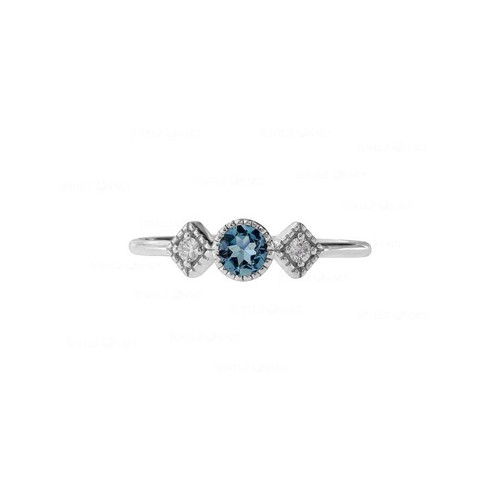 Pre-owned J.o.n 14k Gold Genuine Diamond And Aquamarine Gemstone Birthday Gift Ring Fine Jewelry In White