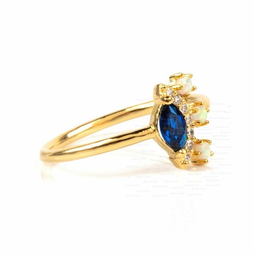 Pre-owned J.o.n 14k Gold Genuine Diamond Opal Blue Sapphire Gemstone Ring Fine Jewelry Gift In Yellow