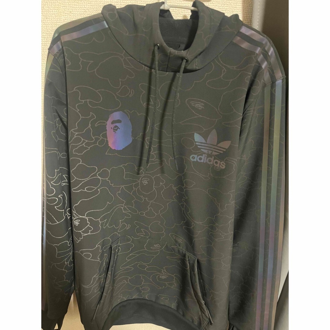 Pre-owned Adidas Originals Adidas X A Bape Collaboration Tech Hoodie Length 77cm Black Size Xs 2404r