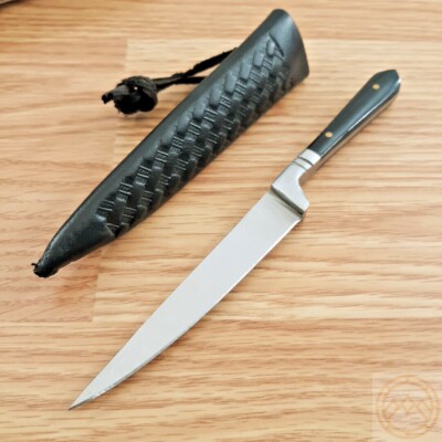Medieval Fixed Knife 3.75'' Stainless Toothpick Full Tang Blade Black Horn Handle