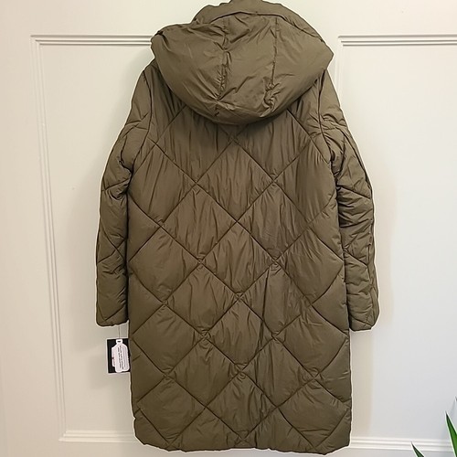 Pre-owned Dkny Women's Long Green Hood Puffer Jacket 0°f Warmth Factor Sz Xs Msrp $380
