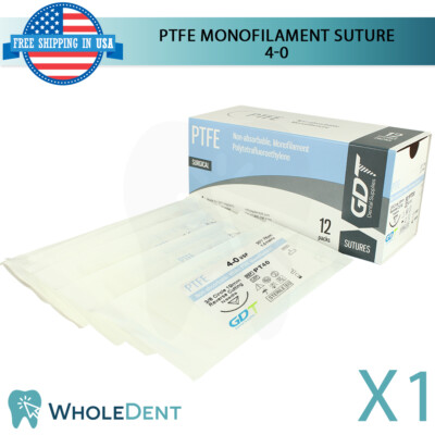 Monofilament PTFE Synthetic Suture Sewing Thread 3/8 Circle Reverse Sterile 4-0