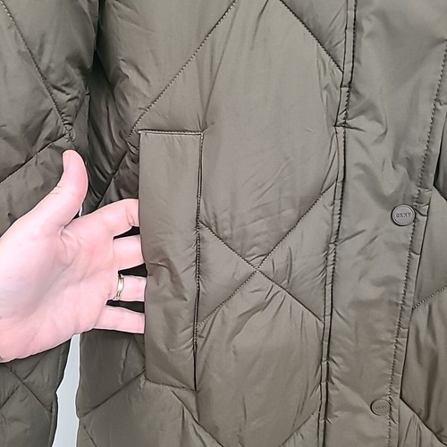 Pre-owned Dkny Women's Long Green Hood Puffer Jacket 0°f Warmth Factor Sz Xs Msrp $380