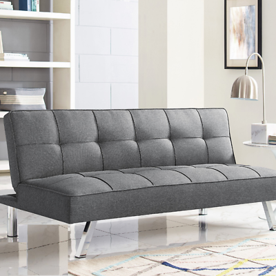 Serta Carmen Convertible Sofa Charcoal Grey Chrome Poly Futon