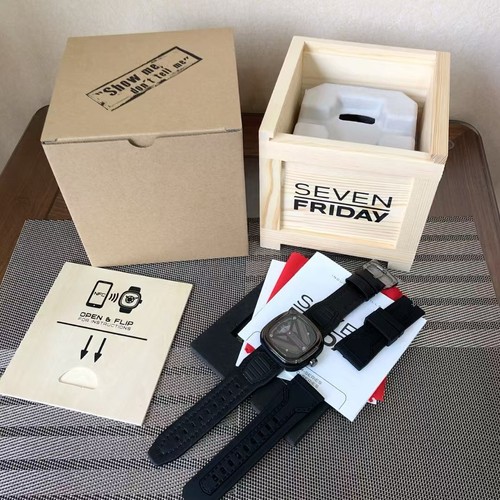 Pre-owned Sevenfriday M-series Spaceship Automatic Black Leather Strap Mens Watch M3/01