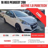 2016 Peugeot 208 1.0 PureTech Active 5dr HATCHBACK Petrol Manual