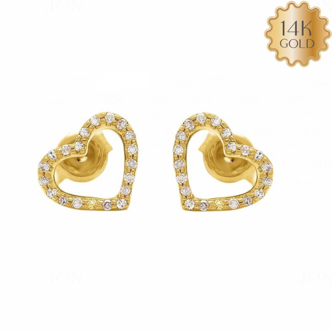 14K Gold 0.20 Ct Natural Diamond Love Heart Earrings-For Valentine's Day Gifting