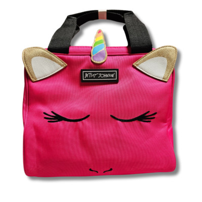 Betsey Johnson Lunch Box Tote Insulated Fushia Pink Unicorn Kitty Cat Rainbow 