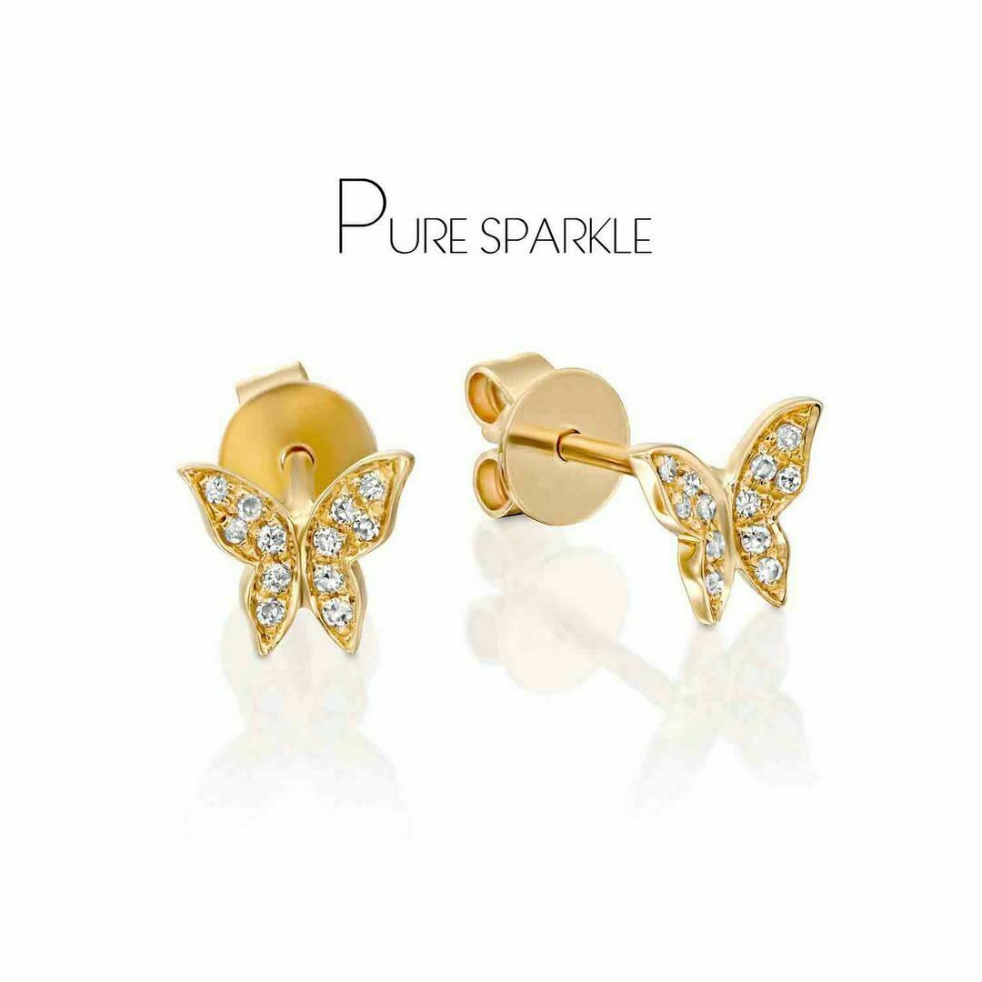 14K Gold 0.15 Ct. Lab-Created Diamond Tiny Butterfly Stud Earrings Fine Jewelry