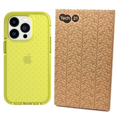 Tech21 Case For iPhone 14 Pro Evo Check Shock-Absorbing Slim Cover Neon Yellow