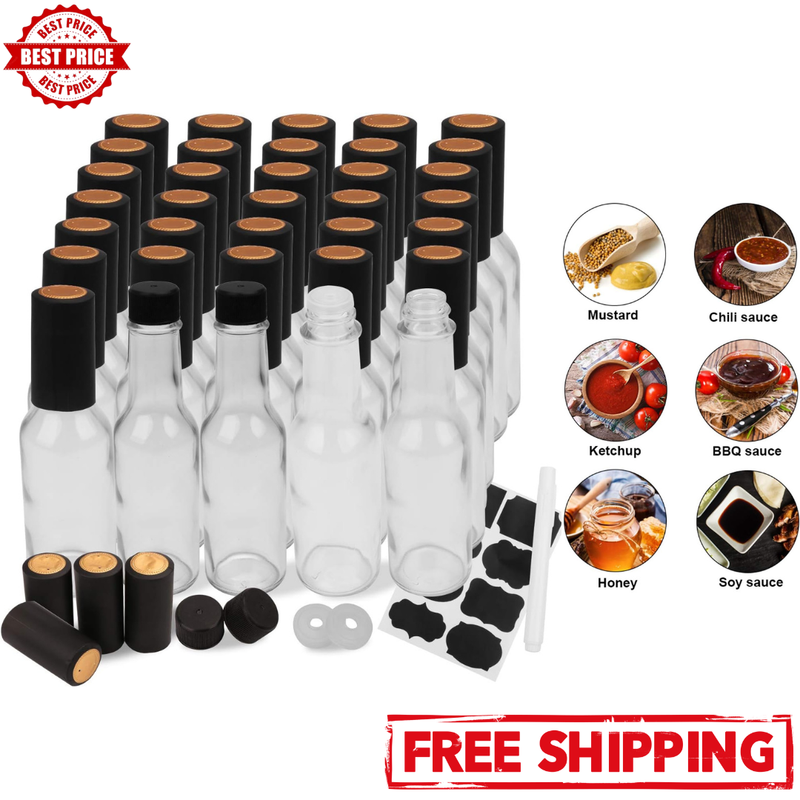 Glass Empty Jar With Black Caps Shrink Bands 5 Oz - Case Of 35