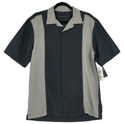 Via Europa Men's Short Sleeve Button Up Short Sleeve Shirt Black/Grey Size S