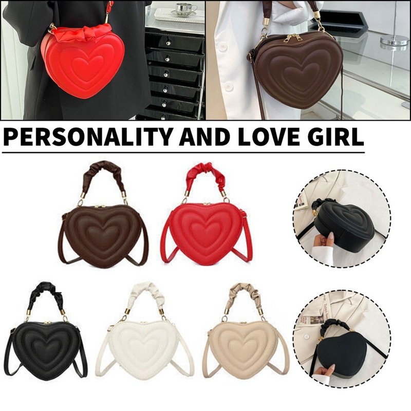 Women Casual Heart Shaped Crossbody Shoulder Bag PU Leather Zipper Tote C