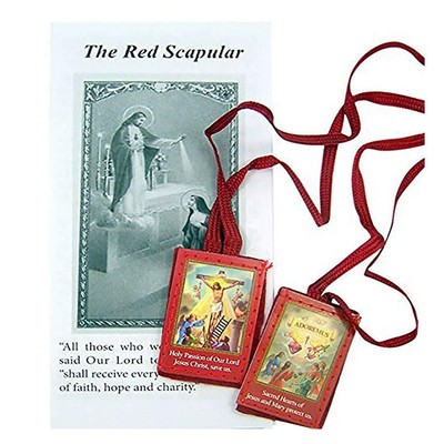 Red Cloth Scapular of The Passion with Instruction Pamphlet 18 Inch