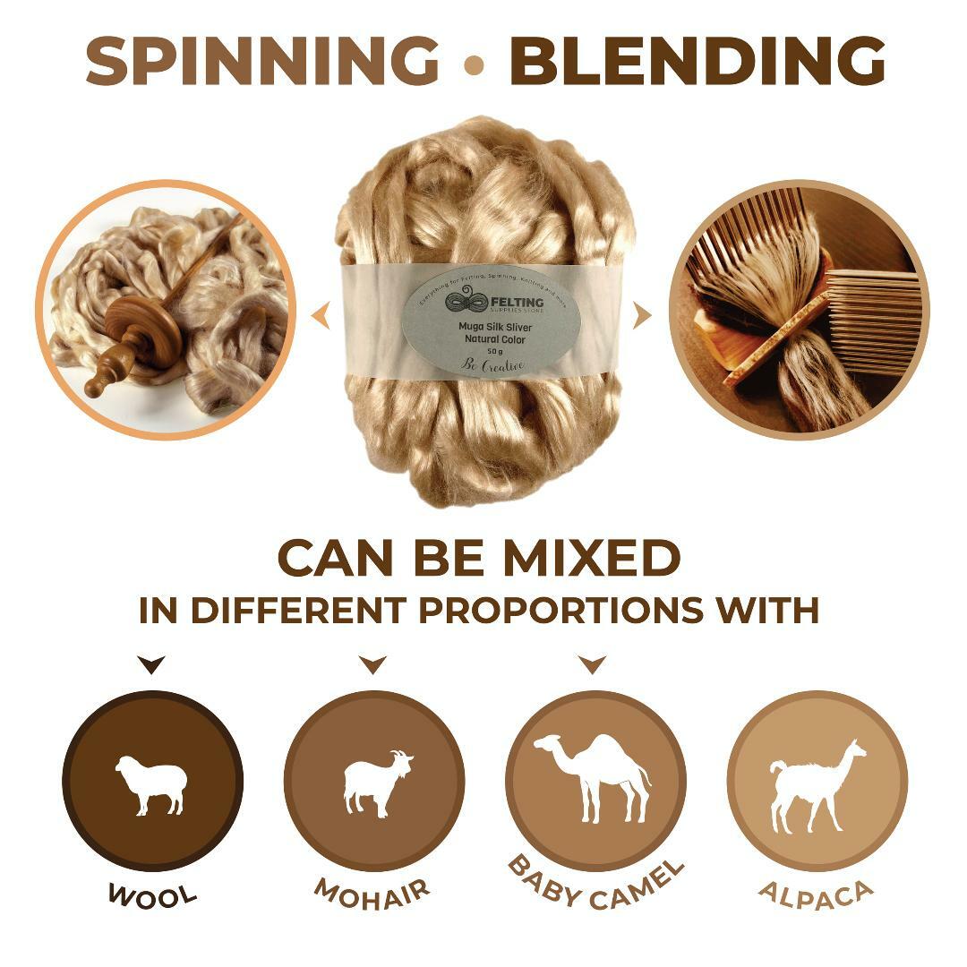 Muga Silk Sliver AA Luxury Natural Long Shiny Golden Color for Fiber Crafts