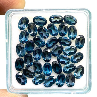 VVS 12 Pcs Natural London Blue Topaz 6x4mm Oval Cut Loose Gemstone Wholesale Lot