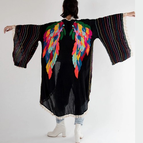 Pre-owned Handmade Angelina  Crochet Embroidered Kimono Duster One Plus Size 2x 3x … In Black