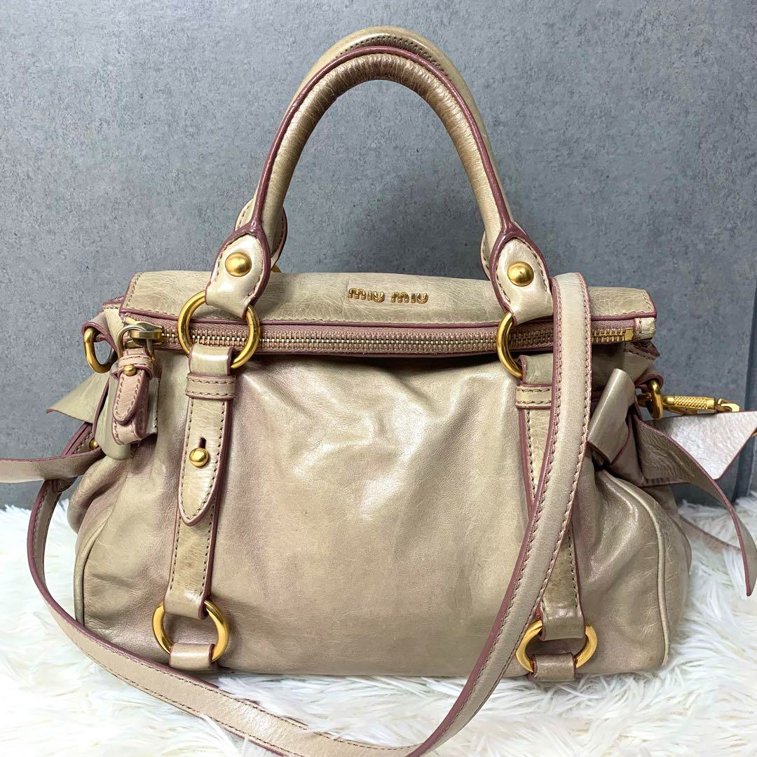 Miu Miu VITELLO LUX 2way Handbag Shoulder Bag Side Ribbon Miu Miu VITELLO LUX 2way Handbag Shoulder Bag Side Ribbon