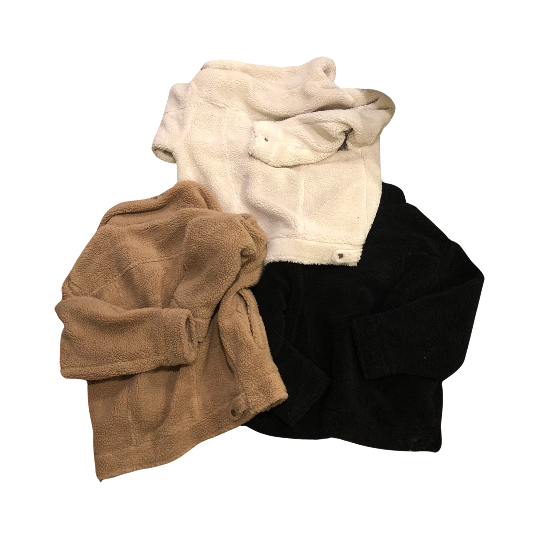 UGG Frankie Trucker Sherpa Jacket Camel Tan Black White Women's