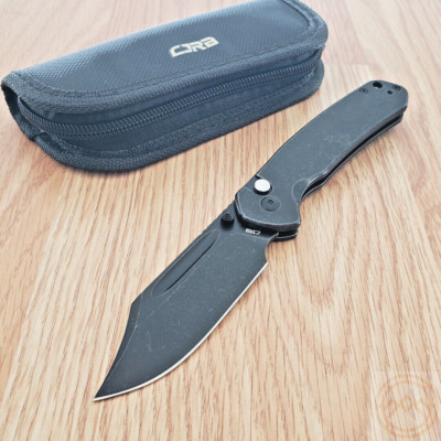 CJRB Pyrite Folding Knife 3.13'' AR-RPM9 Steel Bowie Blade Black Stainless Handle