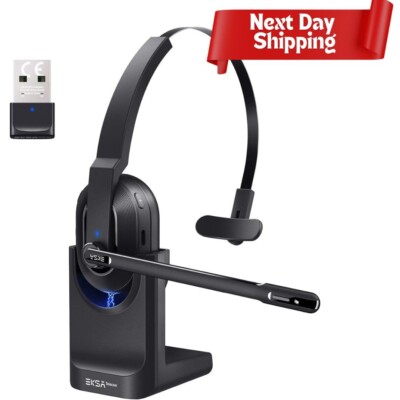 Bluetooth Headset, Wireless with AI-Powered Environmental Noise Cancelling Mic.