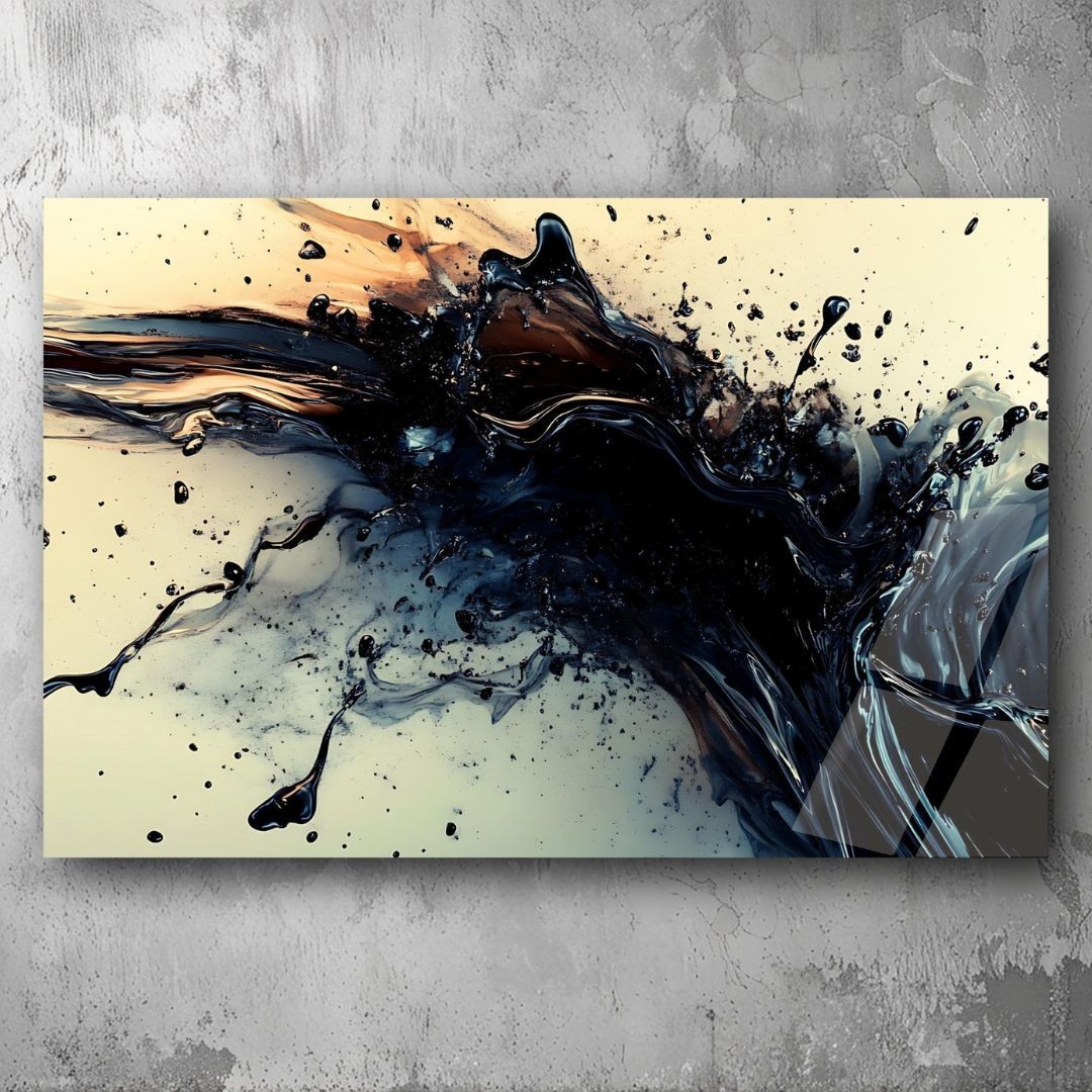 3D Painting Black Paint Splash Art UV Printed Acrylic Glass Wall Decor