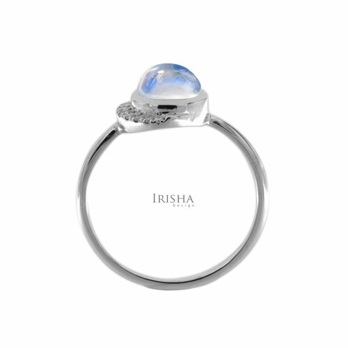 Pre-owned Irisha Designs 0.08 Ct. Pave Set Diamond-rainbow Moonstone Wedding Ring Christmas Gift 14k Gold In F-g
