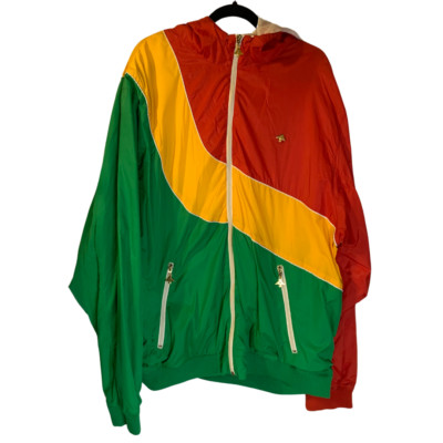 LRG Nylon Windbreaker Men's Size 5XL Hooded Colorblock Red Green Yellow Rasta