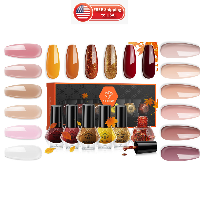 Nail Polish Set 6 Colors Fall Winter Gold Yellow Glitter Nail Polish Kit