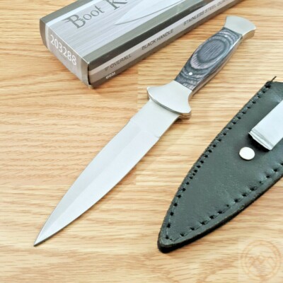 Boot Dagger Fixed Knife 4.75'' Stainless Steel Full Double Edge Blade Wood Handle
