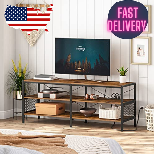 With Power Outlets 3-tier Console Table Open Storage Shelves