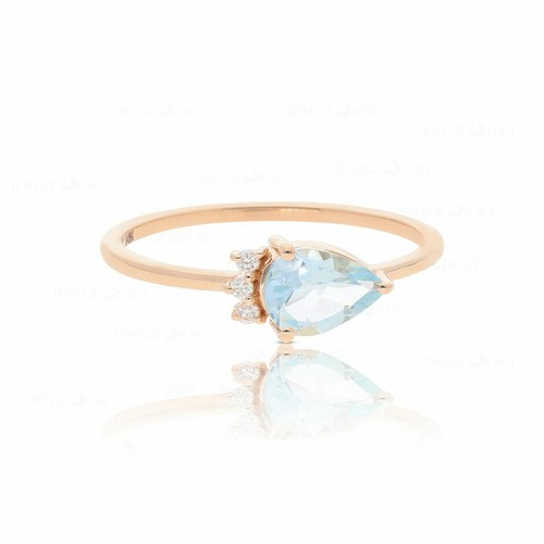 Pre-owned J.o.n 14k Gold Genuine Diamond And Aquamarine Ring Anniversary Gift Fine Jewelry In White