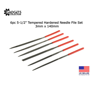 6pc Tempered Hardened Steel Needle File Set 140mm w/ Dip Handle for Metal Use