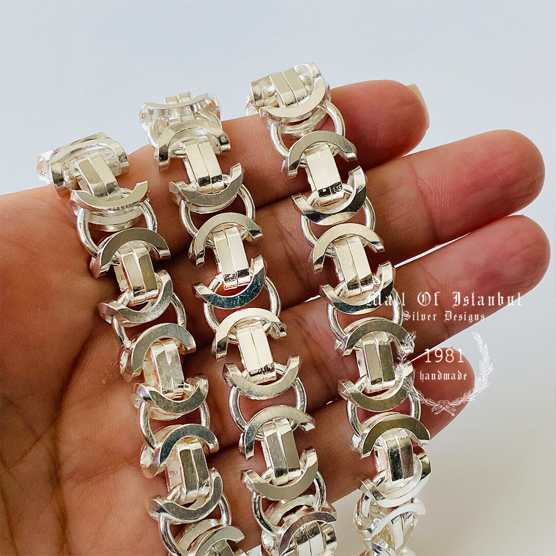 Pre-owned Handmade Mens Flat Byzantine Necklace Euro King 925 Sterling Silver 13mm 202gr 30.70"