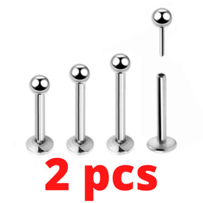 PAIR 20G 18G 16G THREADLESS STEEL 3MM BALL PUSH IN LABRET TRAGUS EAR RINGS STUD