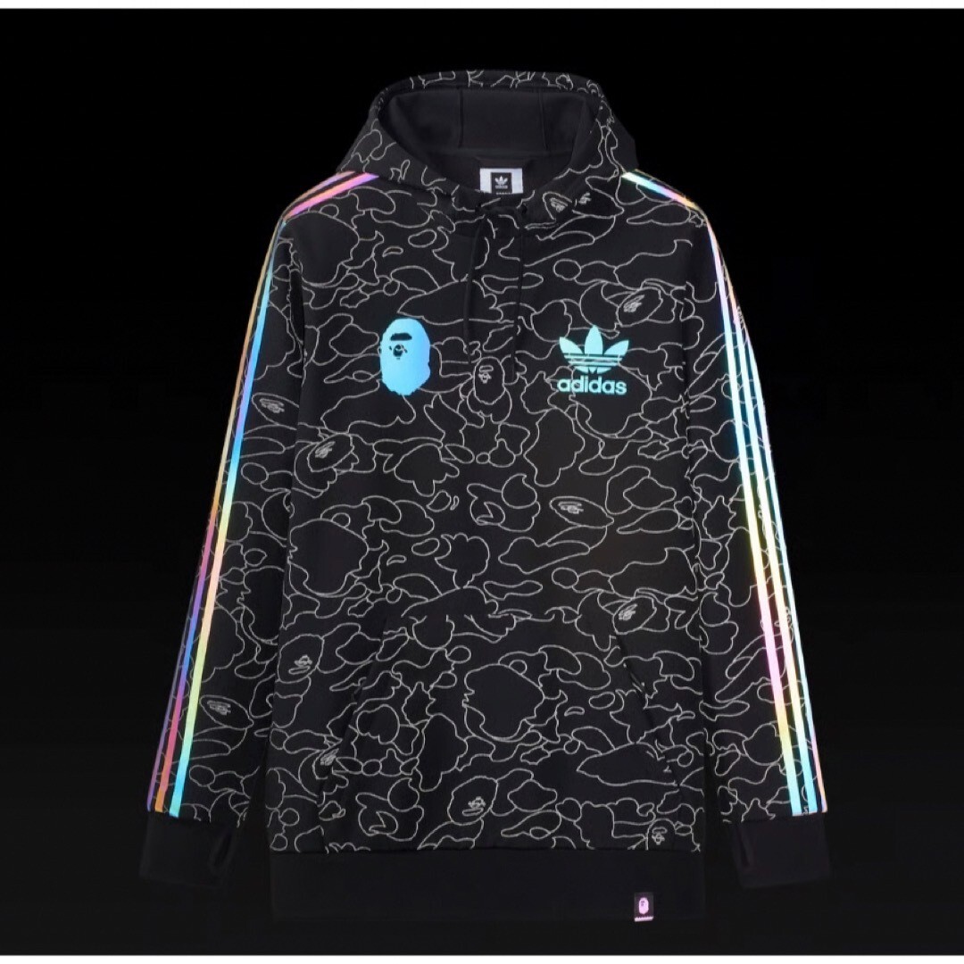 Pre-owned Adidas Originals Adidas X A Bape Collaboration Tech Hoodie Length 77cm Black Size Xs 2404r