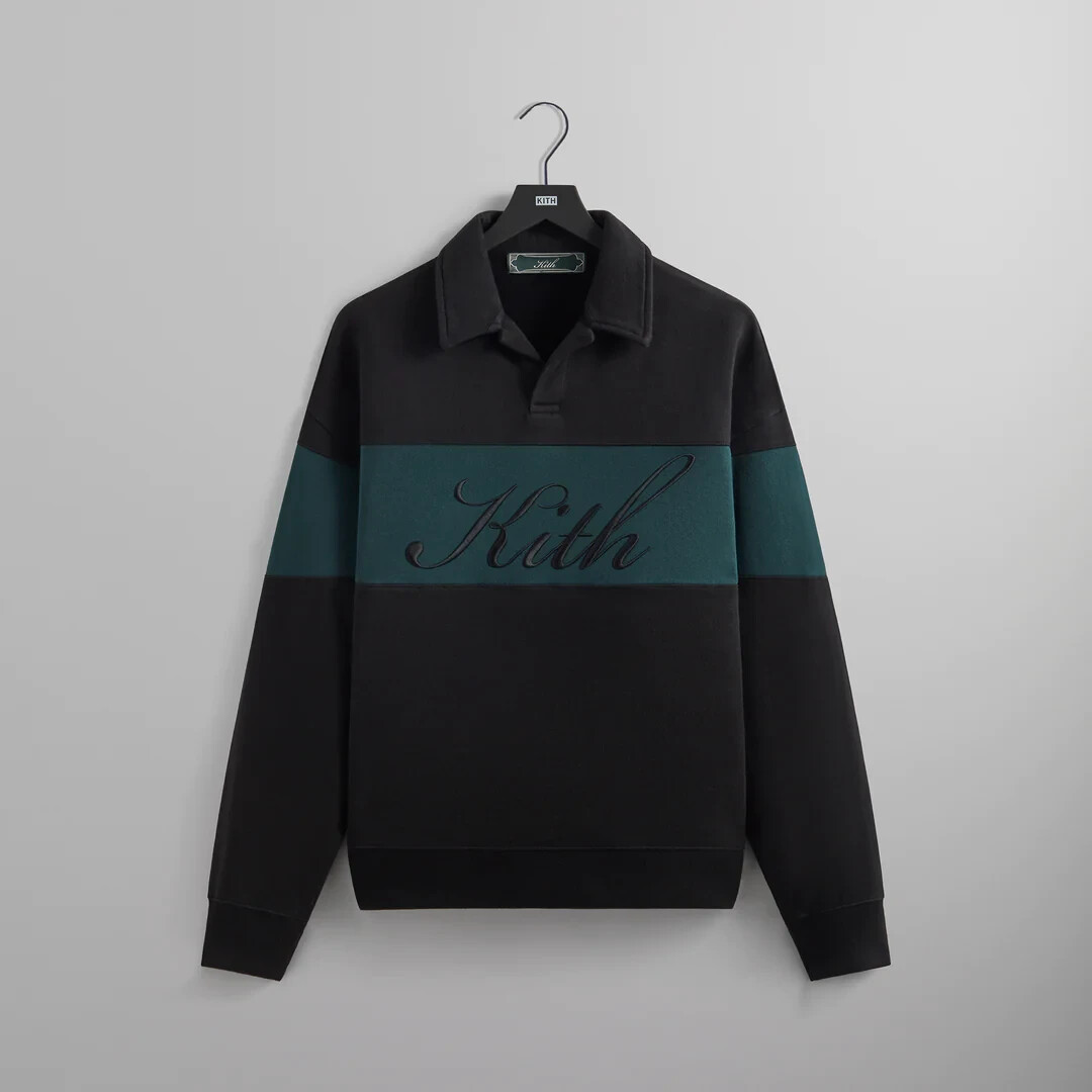 Pre-owned Kith Color-blocked Nelson Collared Pullover- Black | Fw23 | Size L