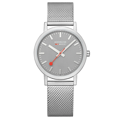 Pre-owned Mondaine Classic 36mm Gray Ss Unisex Watch - Brand
